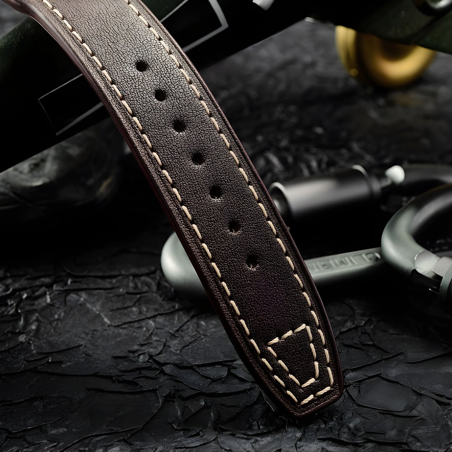Braunes Lederband der Field Titanium im Detail